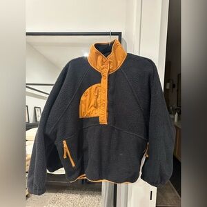 Free People Black Sherpa Jacket with Mustard Trim